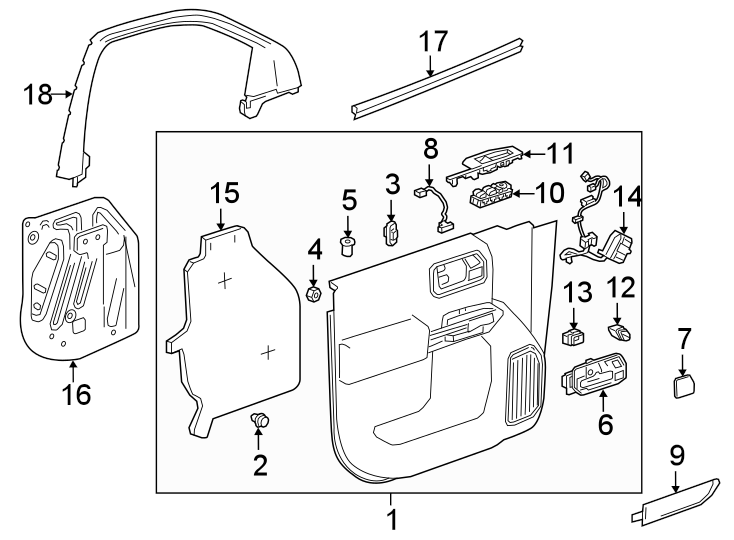 Diagram FRONT DOOR. INTERIOR TRIM. for your 2017 Chevrolet Spark 1.4L Ecotec M/T LS Hatchback 