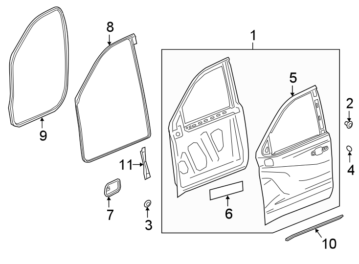 Diagram FRONT DOOR. DOOR & COMPONENTS. for your 2020 Chevrolet Spark   