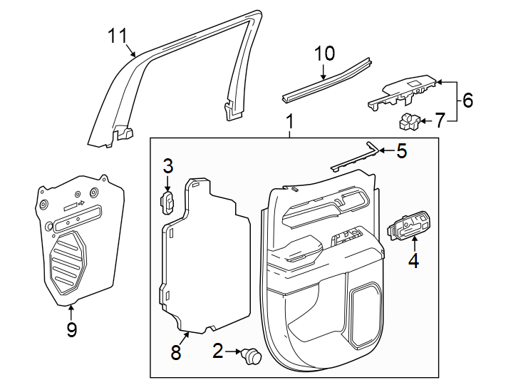 10Rear door. Interior trim.https://images.simplepart.com/images/parts/motor/fullsize/GG19764.png