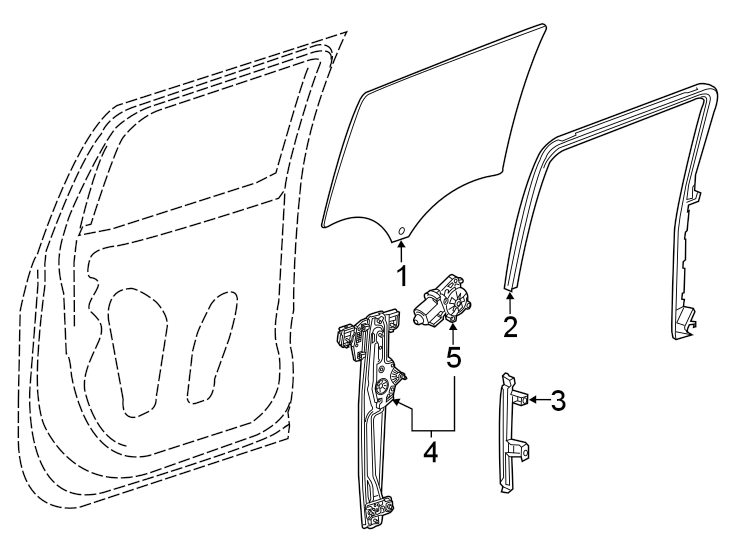 Diagram REAR DOOR. GLASS & HARDWARE. for your 2022 Chevrolet Spark  LT Hatchback 