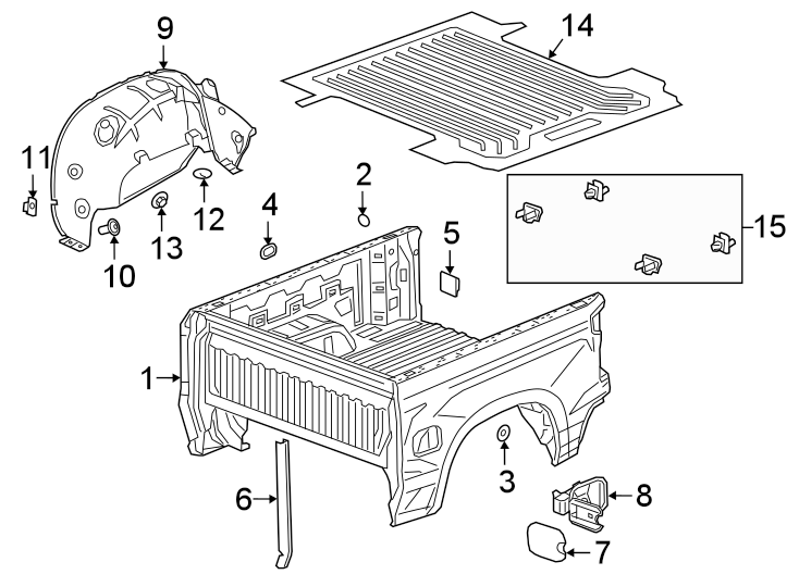 Diagram PICK UP BOX. for your 2021 GMC Sierra 2500 HD 6.6L V8 A/T 4WD SLE Extended Cab Pickup Fleetside 