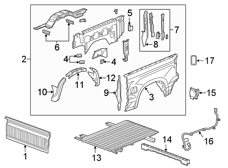 Diagram PICK UP BOX COMPONENTS. for your 2016 Chevrolet Colorado   