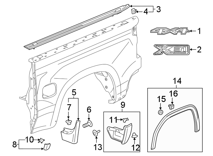 Diagram Pick up box. Exterior trim. for your 2024 Chevrolet Camaro LT1 Coupe 6.2L V8 A/T 