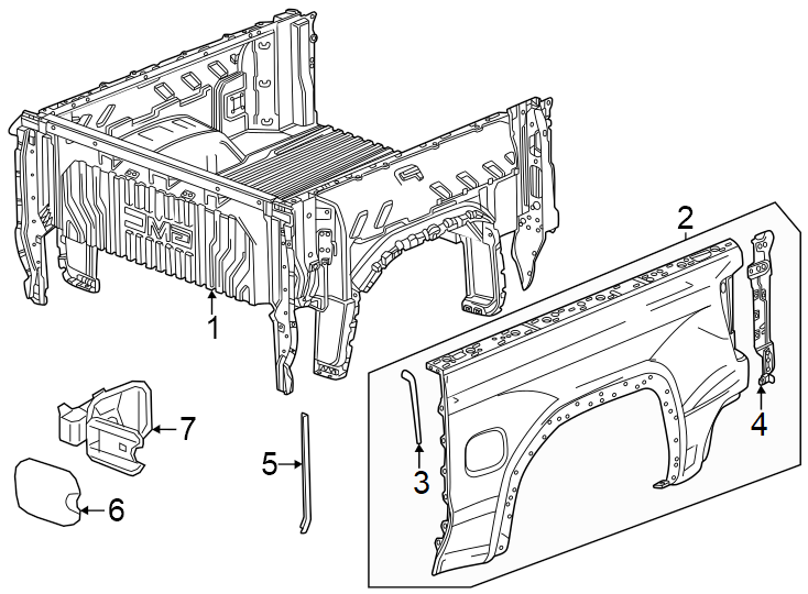 Diagram Pick up box. for your 2002 GMC Sierra 3500 6.6L Duramax V8 DIESEL M/T 4WD Base Crew Cab Pickup Fleetside 