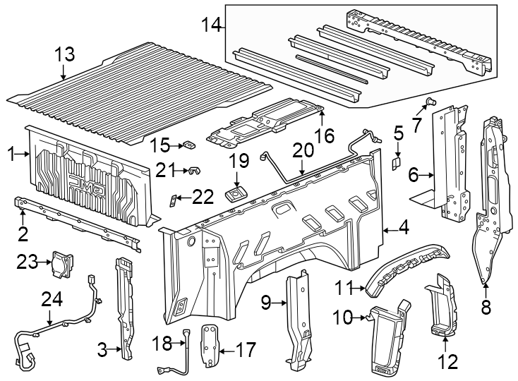 Diagram Pick up box components. for your Cadillac ATS  