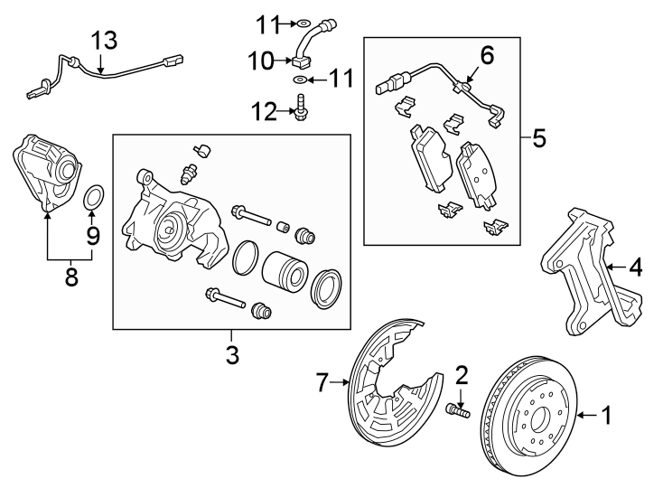 Diagram REAR SUSPENSION. BRAKE COMPONENTS. for your 2021 GMC Sierra 2500 HD 6.6L Duramax V8 DIESEL A/T 4WD SLT Crew Cab Pickup 