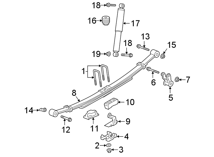 Diagram REAR SUSPENSION. SUSPENSION COMPONENTS. for your 2018 GMC Sierra 2500 HD 6.0L Vortec V8 FLEX A/T RWD SLE Standard Cab Pickup 