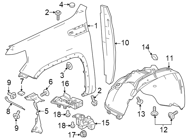 Diagram Fender & components. for your 2024 Chevrolet Suburban    