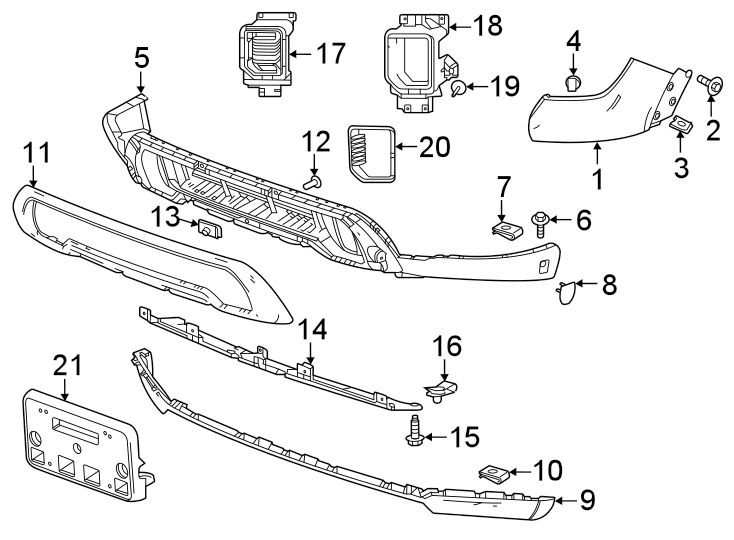 Diagram Front bumper. Exterior trim. for your 2021 Chevrolet Suburban  Premier Sport Utility  