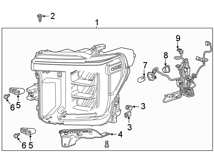 Diagram Front lamps. Headlamp components. for your 2007 GMC Sierra 1500 Classic SL Crew Cab Pickup 4.3L Vortec V6 M/T 4WD 