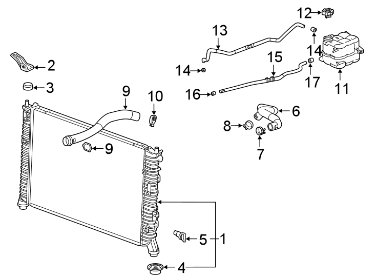 Diagram Radiator & components. for your 2021 Chevrolet Camaro LT Coupe 2.0L Ecotec A/T 