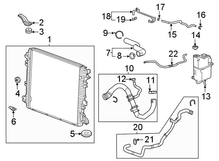 Diagram Radiator & components. for your 2008 GMC Acadia   