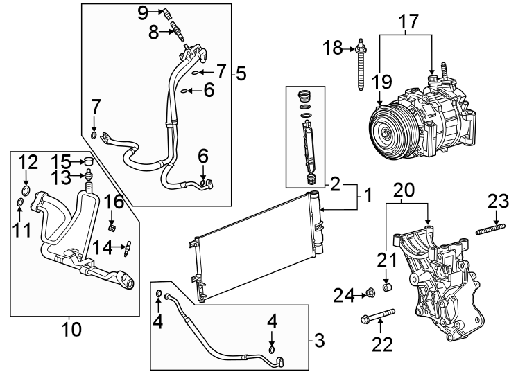 Diagram Air conditioner & heater. Compressor & lines. Condenser. for your 2018 Chevrolet Equinox   