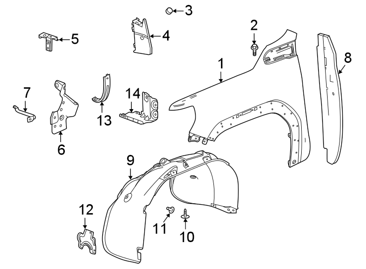 Diagram Fender & components. for your 2021 GMC Sierra 2500 HD  SLE Extended Cab Pickup Fleetside 