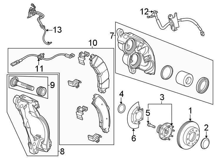 Diagram Front suspension. Brake components. for your 2015 GMC Sierra 2500 HD 6.6L Duramax V8 DIESEL A/T RWD SLE Standard Cab Pickup Fleetside 