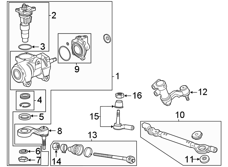 Diagram Steering gear & linkage. for your 2021 GMC Sierra 2500 HD 6.6L Duramax V8 DIESEL A/T 4WD Base Extended Cab Pickup Fleetside 