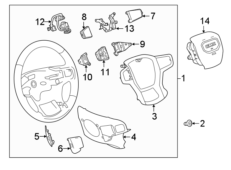 Diagram Steering wheel & trim. for your 2021 GMC Sierra 2500 HD 6.6L V8 A/T RWD Base Extended Cab Pickup 