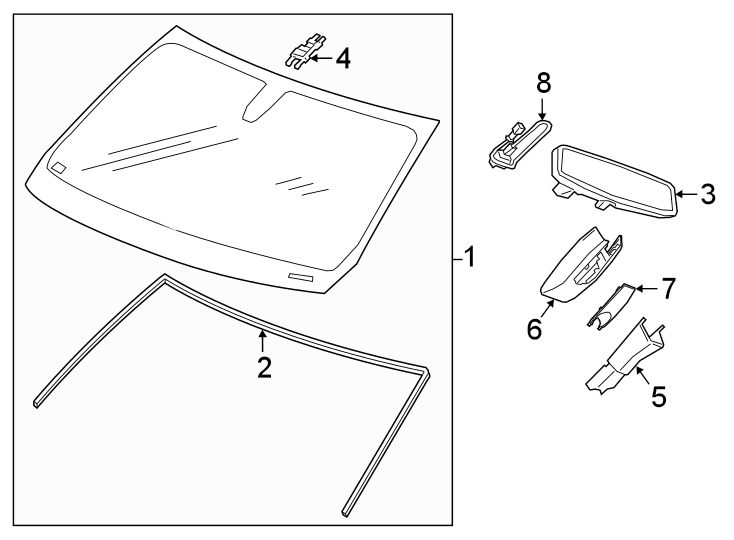 Diagram Windshield. Glass. for your 2021 GMC Sierra 2500 HD 6.6L V8 A/T 4WD Base Extended Cab Pickup 