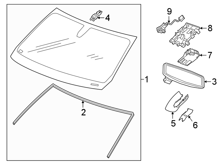 Diagram Windshield. Glass. for your 2021 GMC Sierra 2500 HD 6.6L V8 A/T 4WD SLT Extended Cab Pickup Fleetside 