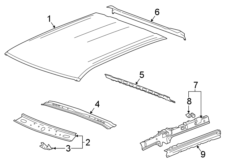 Diagram Roof & components. for your 2021 GMC Sierra 2500 HD 6.6L V8 A/T 4WD SLT Extended Cab Pickup Fleetside 