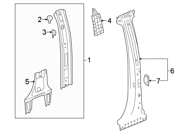 Diagram Center pillar. for your 2021 GMC Sierra 2500 HD 6.6L V8 A/T RWD SLE Extended Cab Pickup Fleetside 