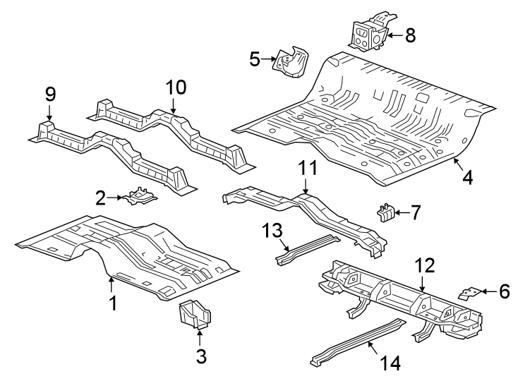 Diagram Floor. for your 2021 GMC Sierra 2500 HD 6.6L Duramax V8 DIESEL A/T 4WD Base Extended Cab Pickup Fleetside 