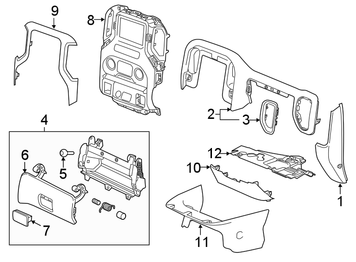 1Instrument panel components.https://images.simplepart.com/images/parts/motor/fullsize/GG20372.png