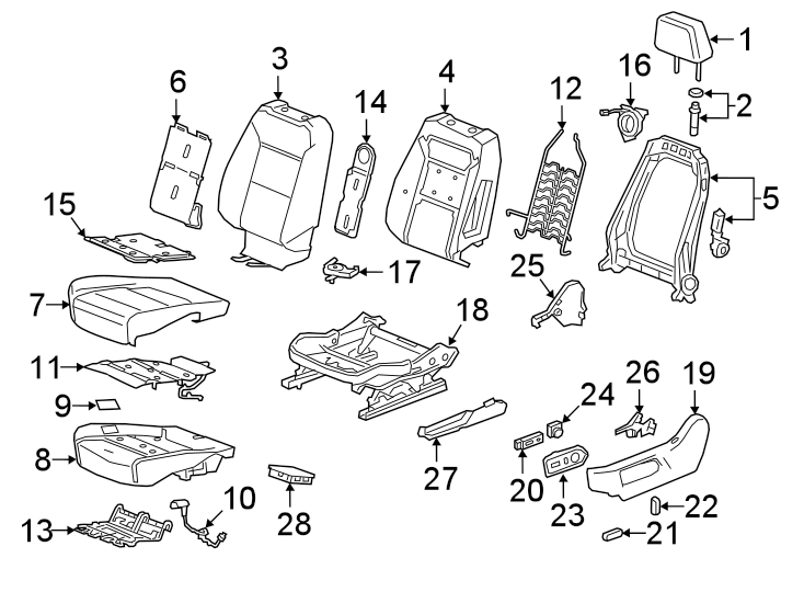 Diagram Seats & tracks. Driver seat components. for your 2004 Cadillac Escalade EXT   