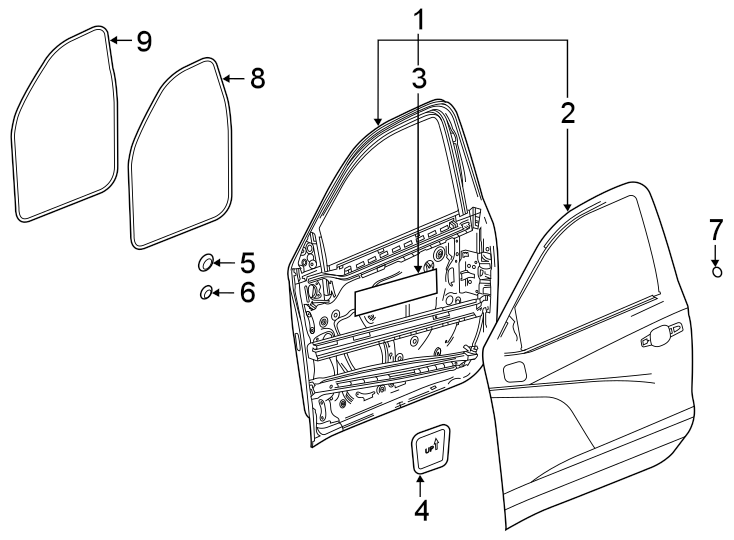 Diagram Front door. Door & components. for your 2007 Pontiac Grand Prix   