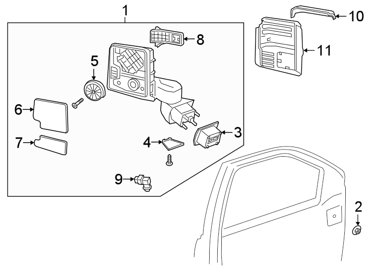 Diagram Front door. Outside mirrors. for your 2006 GMC Sierra 3500 8.1L Vortec V8 A/T 4WD SL Extended Cab Pickup 