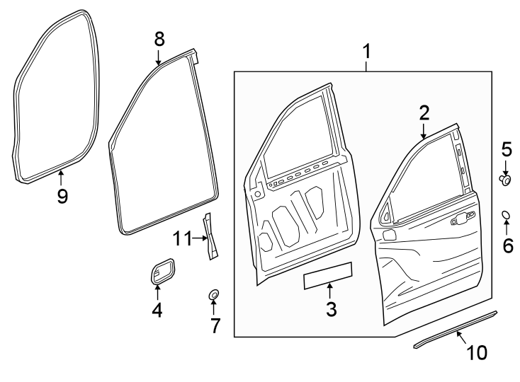 Front door. Door & components.