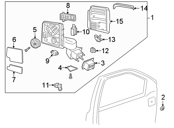 Front door. Outside mirrors. Diagram