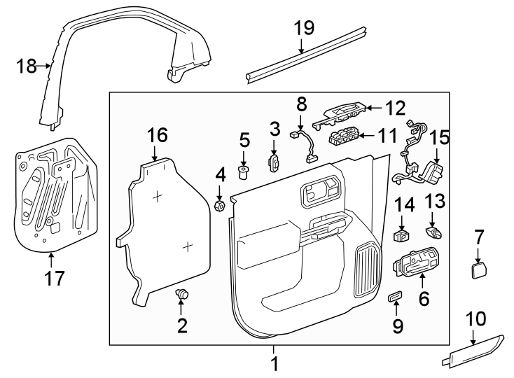 5Front door. Interior trim.https://images.simplepart.com/images/parts/motor/fullsize/GG20476.png