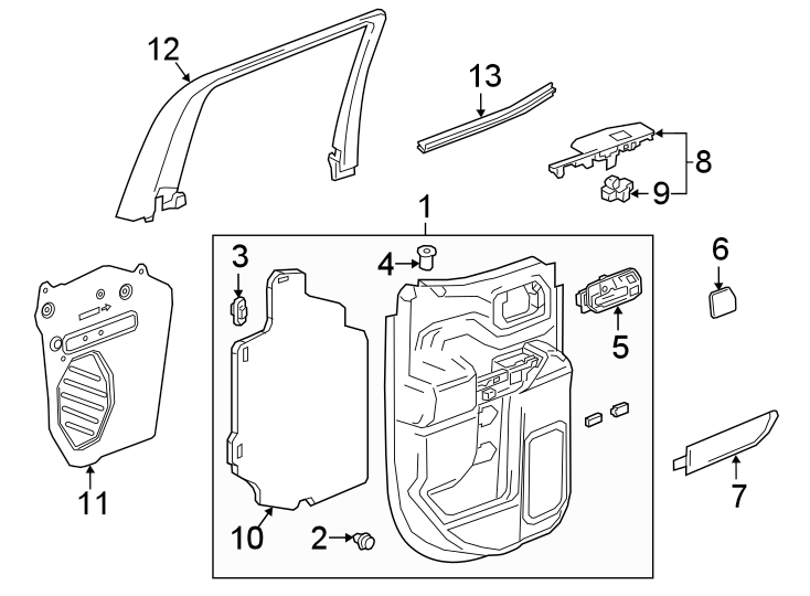 Rear door. Interior trim. Diagram