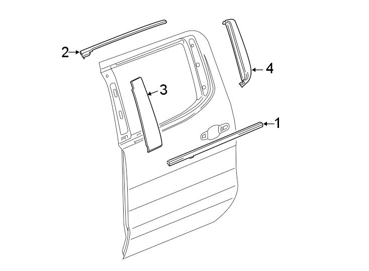 Rear door. Exterior trim. Diagram