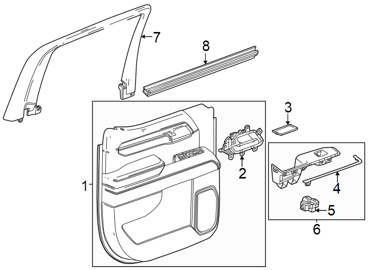 Diagram Rear door. Interior trim. for your 2002 GMC Sierra 3500 6.0L Vortec V8 M/T RWD Base Extended Cab Pickup Fleetside 