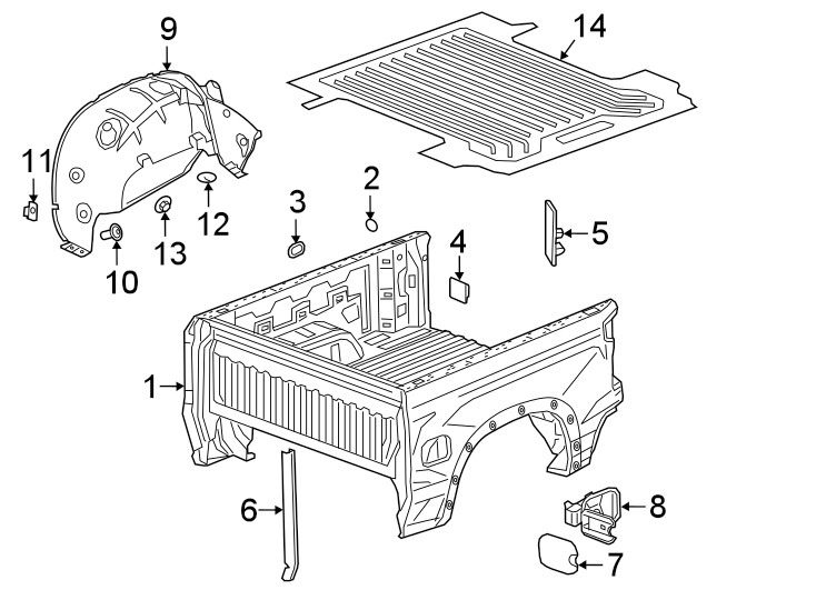 Diagram Pick up box. for your 2021 GMC Sierra 2500 HD 6.6L V8 A/T RWD SLE Extended Cab Pickup Fleetside 