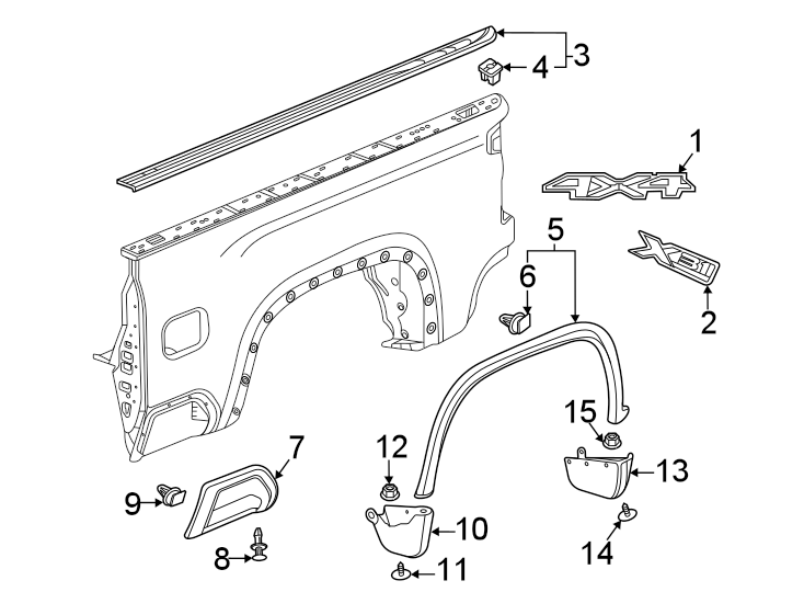 Diagram Pick up box. Exterior trim. for your 2021 GMC Sierra 2500 HD 6.6L Duramax V8 DIESEL A/T 4WD Base Extended Cab Pickup Fleetside 