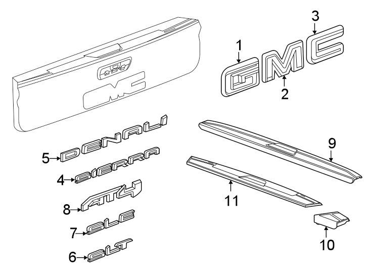 5Pick up box. Exterior trim.https://images.simplepart.com/images/parts/motor/fullsize/GG20516.png