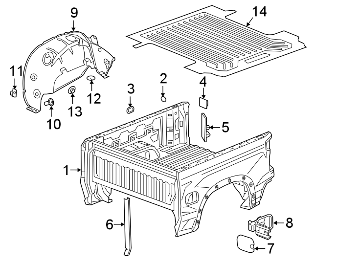 Diagram Pick up box. for your 2021 GMC Sierra 2500 HD 6.6L Duramax V8 DIESEL A/T RWD Base Extended Cab Pickup Fleetside 