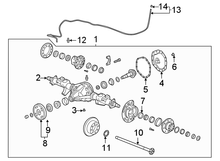 Diagram Rear suspension. Axle housing. for your 2021 GMC Sierra 2500 HD 6.6L Duramax V8 DIESEL A/T RWD SLT Crew Cab Pickup 