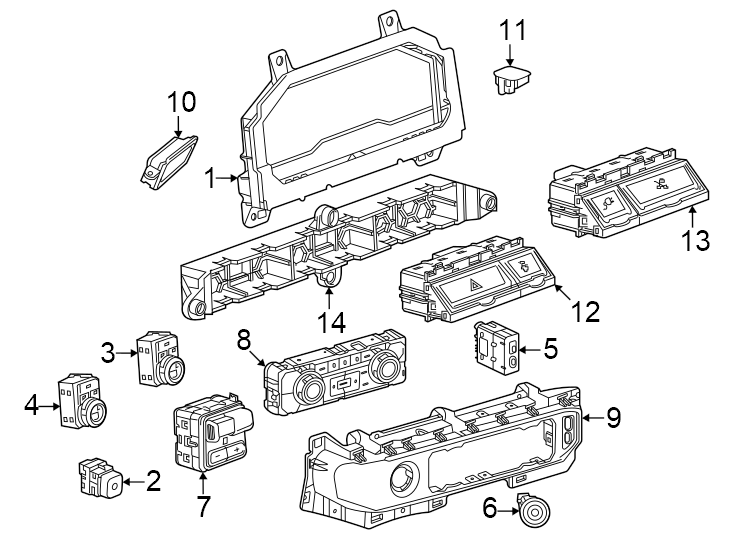 Diagram Instrument panel. Cluster & switches. for your 2021 Chevrolet Camaro 6.2L V8 M/T LT1 Coupe 