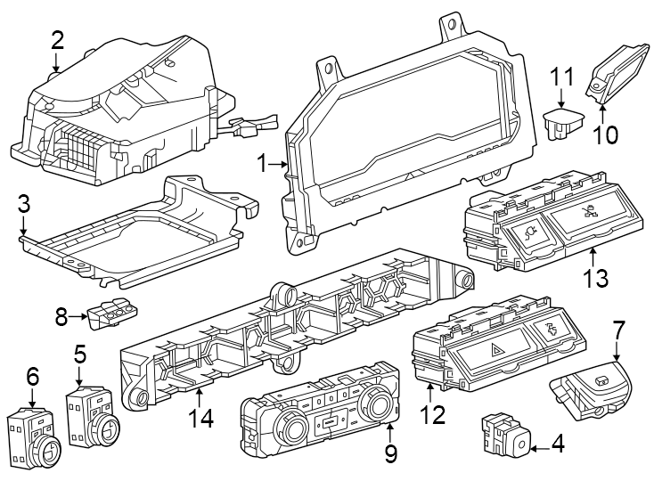 Diagram Instrument panel. Cluster & switches. for your 2021 Chevrolet Camaro 6.2L V8 M/T LT1 Coupe 