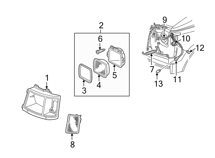 Diagram FRONT LAMPS. HEADLAMP COMPONENTS. for your 2008 Chevrolet Suburban 1500   