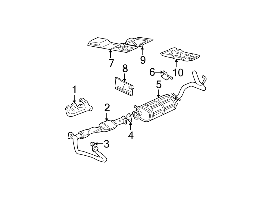 Diagram EXHAUST SYSTEM. EXHAUST COMPONENTS. for your 1992 Chevrolet K3500  Scottsdale Extended Cab Pickup Fleetside 6.5L V8 DIESEL A/T 