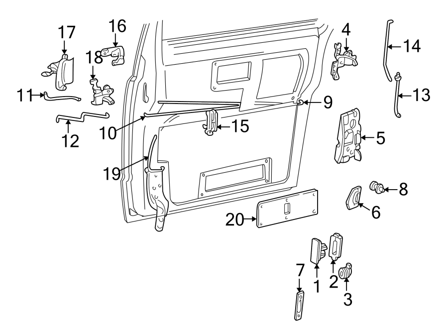 Diagram SIDE LOADING DOOR. HANDLES. LOCKS & RODS. for your 2007 GMC Sierra 1500 Classic SL Extended Cab Pickup Fleetside 4.3L Vortec V6 A/T RWD 