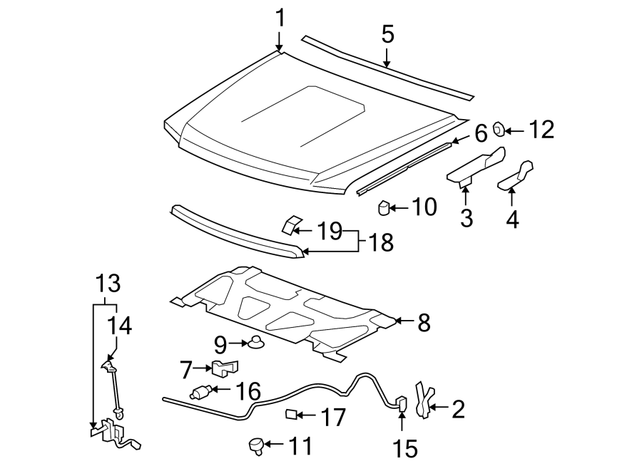 Diagram EXTERIOR TRIM. HOOD & COMPONENTS. for your 2007 GMC Sierra 1500 Classic SL Standard Cab Pickup 5.3L Vortec V8 FLEX M/T 4WD 