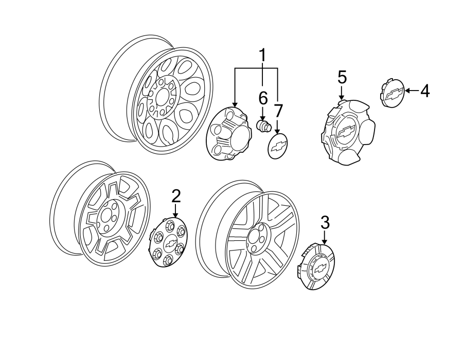 Diagram WHEELS. COVERS & TRIM. for your Chevrolet