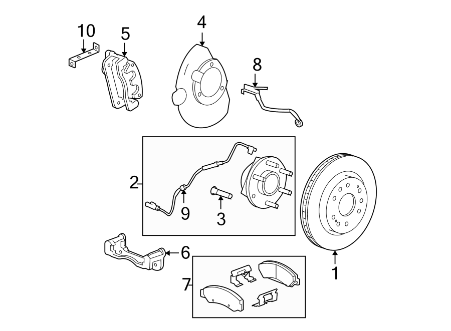 Diagram FRONT SUSPENSION. BRAKE COMPONENTS. for your 2019 GMC Sierra 2500 HD 6.6L Duramax V8 DIESEL A/T RWD Base Extended Cab Pickup Fleetside 