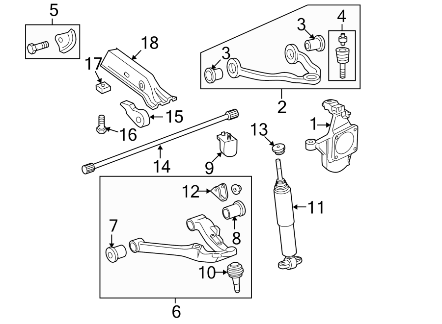 Diagram FRONT SUSPENSION. SUSPENSION COMPONENTS. for your 2019 GMC Sierra 2500 HD 6.0L Vortec V8 A/T 4WD Denali Crew Cab Pickup Fleetside 